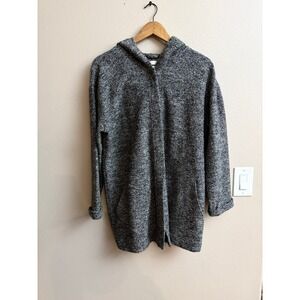 Pure Jill Hooded Cardigan Medium Petite Gray Marled Wool Blend Snap Front